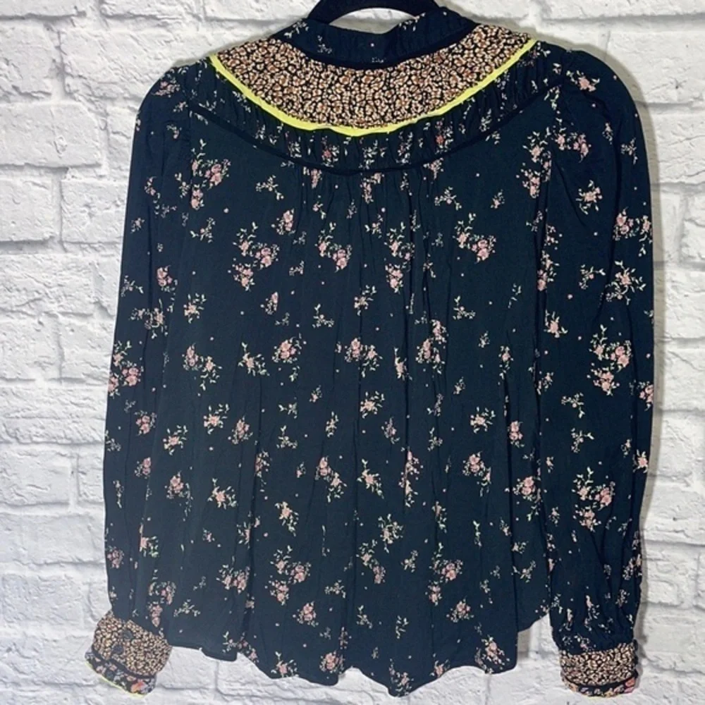 Free People Paloma Print Top Floral Peasant Cottagecore Boho Vintage Vibe Blouse